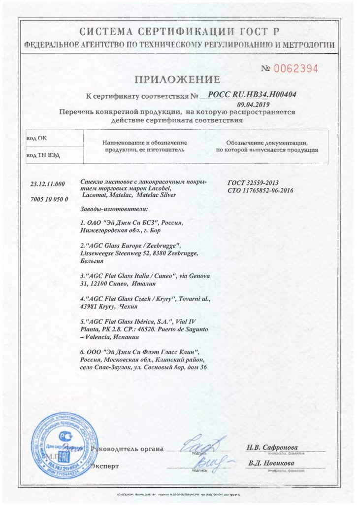 Сертификат на стекло лакобель № 2